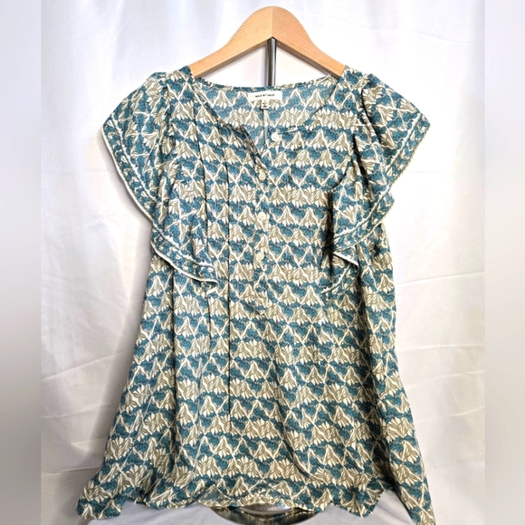 Max Studio Blue Floral Ruffle Sleeve Tunic Top Size Small - Picture 1 of 6